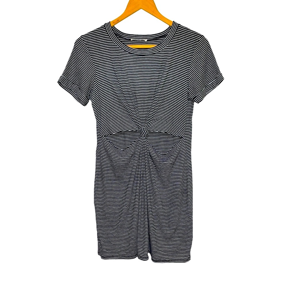 Honey Punch Knot It Front Twist Knot T-Shirt Dress Black & White Striped Size S - Picture 3 of 7